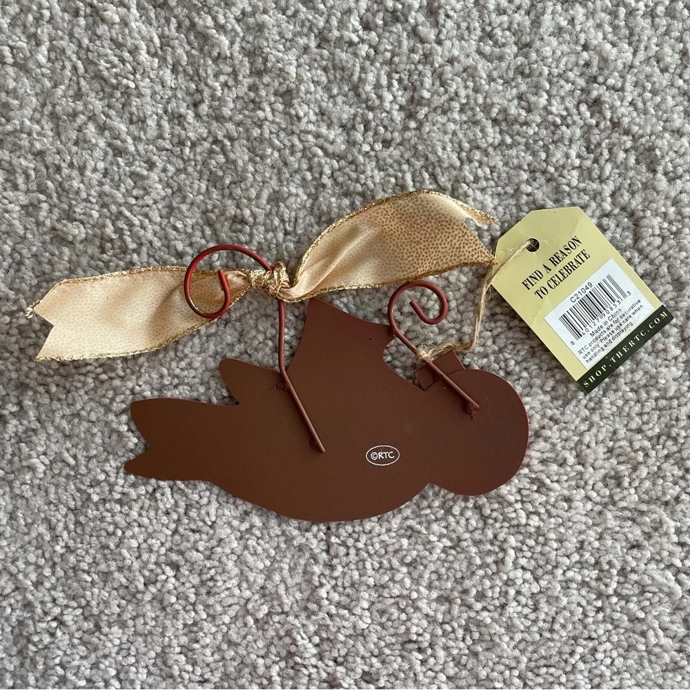 The Round Top Collection RT Red Cardinal Glitter Gold Bow Metal Ornament